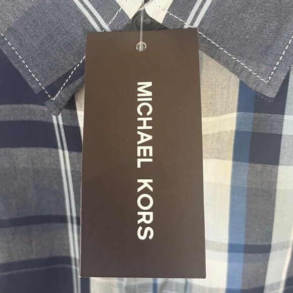 Michael Kors Button Front Shirt Mens Small Blue New Plaid Classic Fit - Picture 10 of 11
